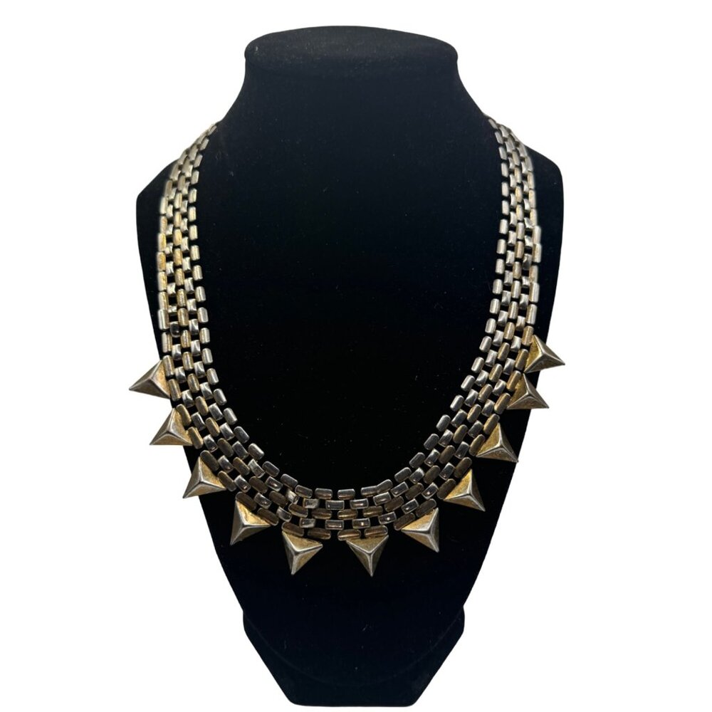 Vintage Triangular Stud Metal Necklace Chunky Statement Silver & Gold Tone Choke